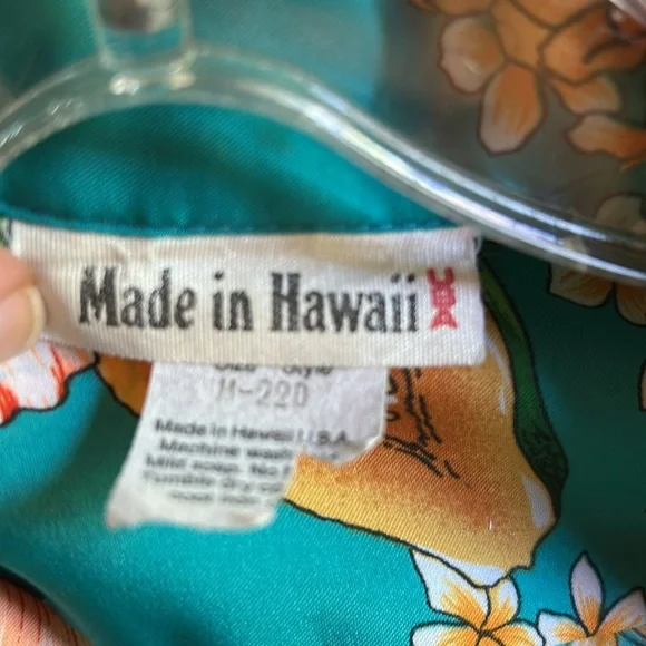 Vintage 70s Hawaiian Aloha Shirt Papaya Leis Pineapple Hibiscus Polyester Medium - Picture 8 of 9